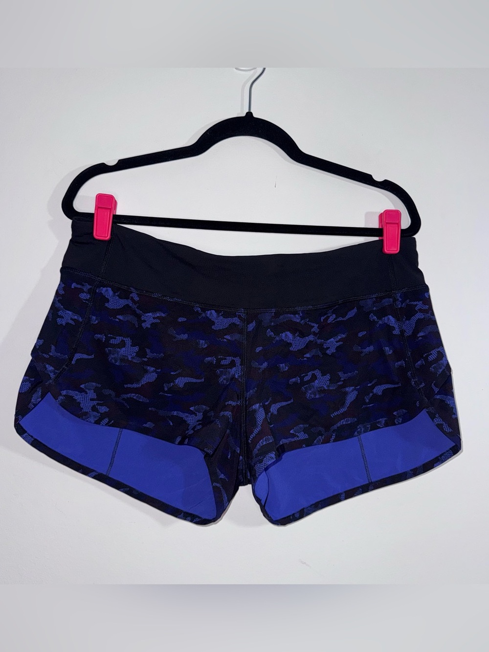 Lululemon Speed Up Short Mini Size 10 Blue Black Camo Lined Running Shorts